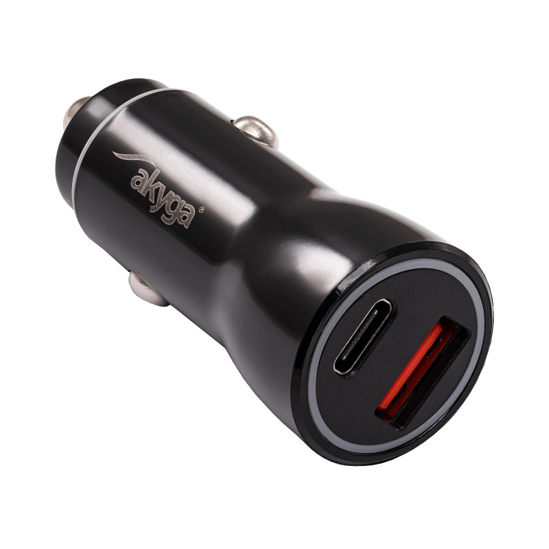 Autolader 12/24V Akyga AK-CH-16 36W USB-A + USB-C PD Quick Charge 3.0 5-12V / 1,5-3A zwart