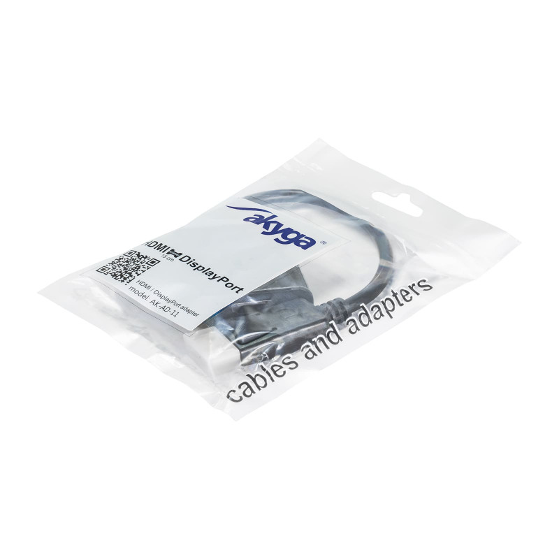 Akyga AK-AD-11 converter-adapter met kabel DisplayPort stekker naar HDMI bus, 15 cm, zwart