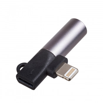 Akyga AK-AD-63 adapter Lightning (m) naar Lightning (v) + 3,5-mm-klinkbus (v), zwart