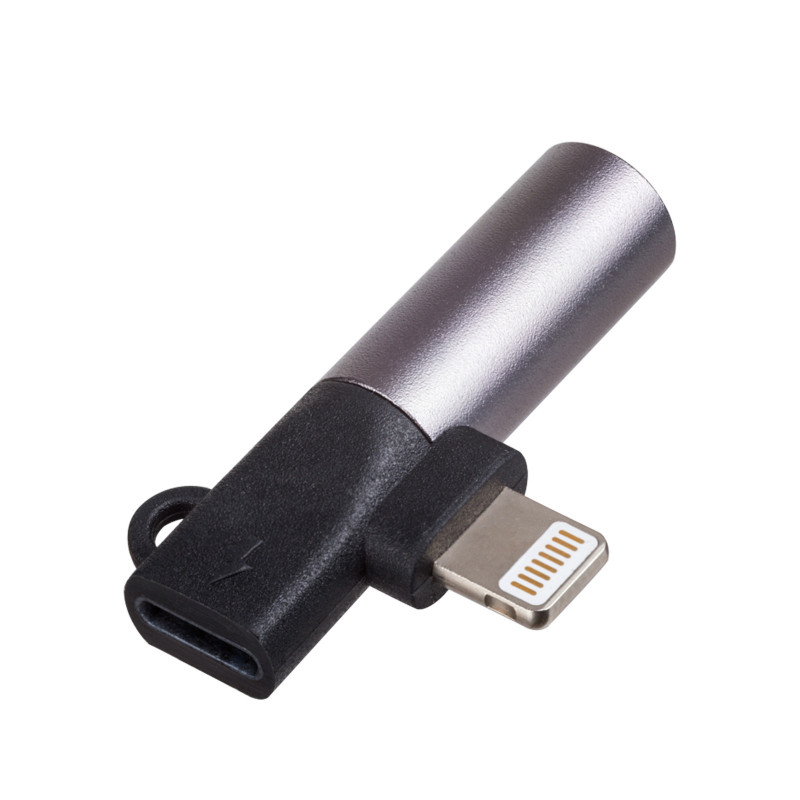 Akyga AK-AD-63 adapter Lightning (m) naar Lightning (v) + 3,5-mm-klinkbus (v), zwart