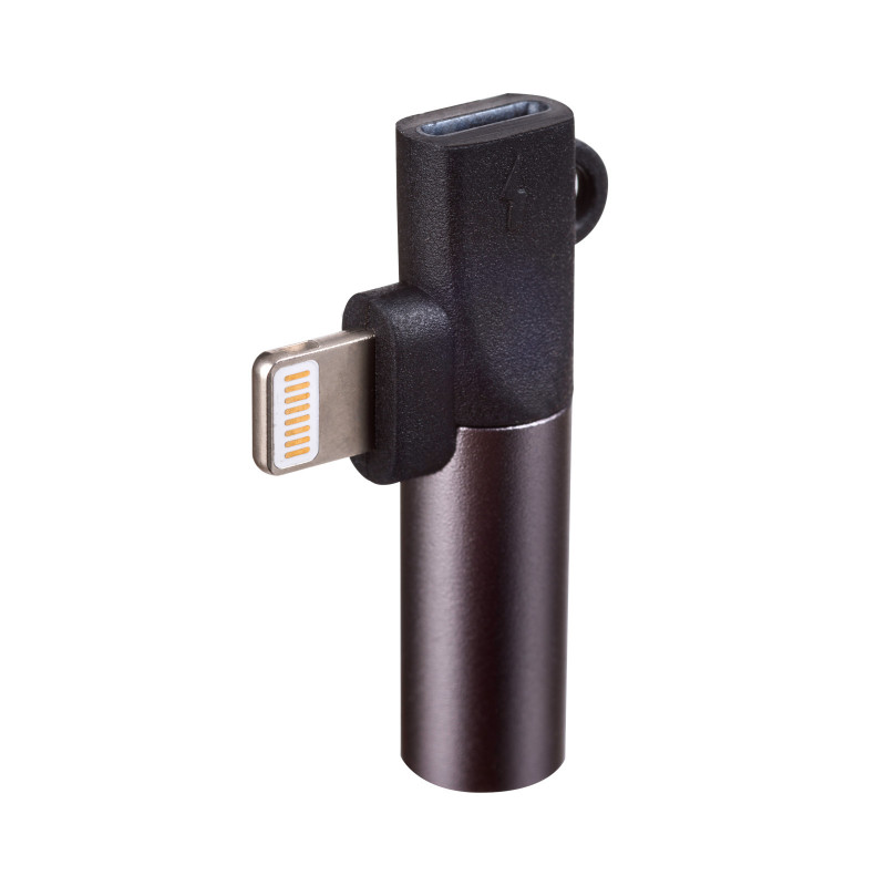 Akyga AK-AD-63 adapter Lightning (m) naar Lightning (v) + 3,5-mm-klinkbus (v), zwart