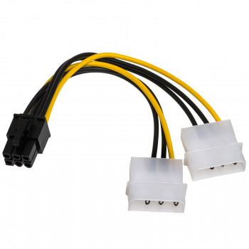 Akyga AK-CA-13 2x Molex (M) naar PCIe 6-pins (F) stroomadapterkabel, 15 cm