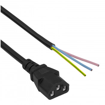 Akyga AK-OT-02A netkabel IEC C13 naar open uiteinde, CCA 3 x 0,5 mm², 1,5 m, zwart