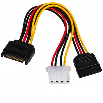 Akyga AK-CA-32 stroomverdeelkabel SATA (stekker) naar SATA (bus) + Molex (bus), 2x 15 cm