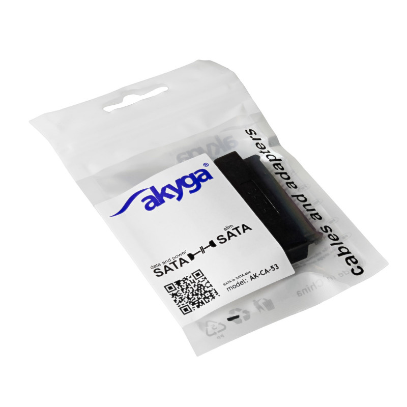 Akyga AK-CA-53 Slim-SATA (stekker) naar SATA 22-pins (bus) adapter, zwart