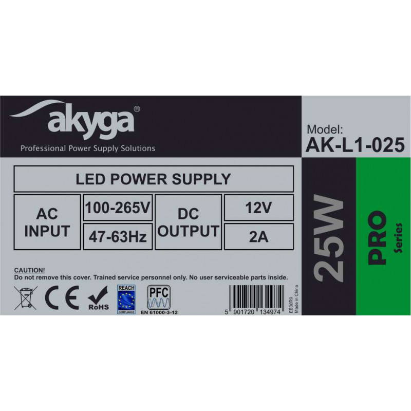 Akyga AK-L1-025 LED-schakelvoeding 12 V, 2 A, 25 W, IP20