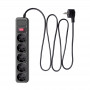 Akyga AK-SP-06B overspanningsbeveiliging stekkerdoos, 5x Schuko-stopcontacten CEE 7/3 (type F), schakelaar, 3 m, zwart