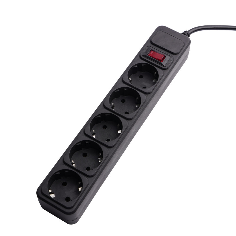Akyga AK-SP-06B overspanningsbeveiliging stekkerdoos, 5x Schuko-stopcontacten CEE 7/3 (type F), schakelaar, 3 m, zwart