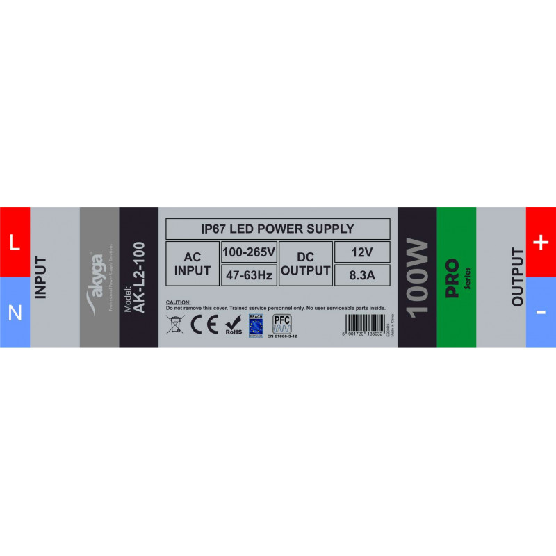 Akyga AK-L2-100 waterdichte LED-schakelvoeding 12 V, 8,3 A, 100 W, IP67