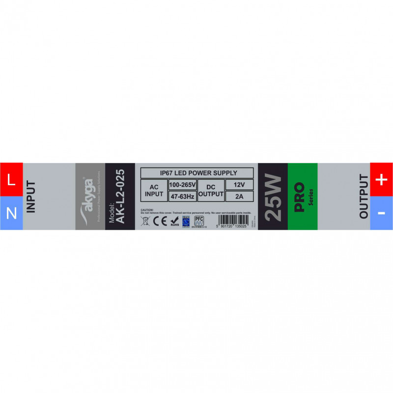Akyga AK-L2-025 waterdichte LED-schakelvoeding 12 V, 2 A, 25 W, IP67