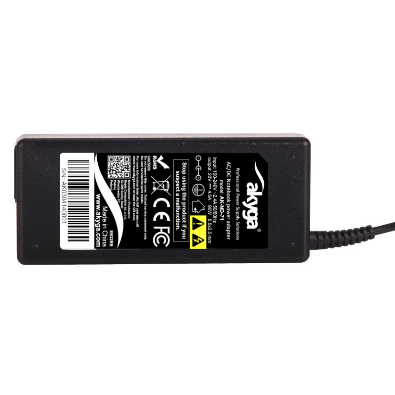 Akyga AK-ND-71 notebookvoeding 20 V / 4,5 A, 90 W, 5,5 x 2,5 mm, 1,2 m, voor Lenovo