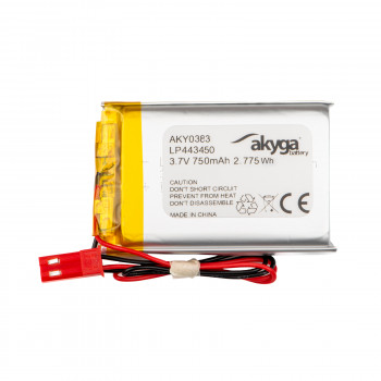 Akyga AKY0383 LP443450 Li-Po-accu 3,7 V 750 mAh met PCM, JST 2,54 mm 2-pins stekker, 150 mm kabel