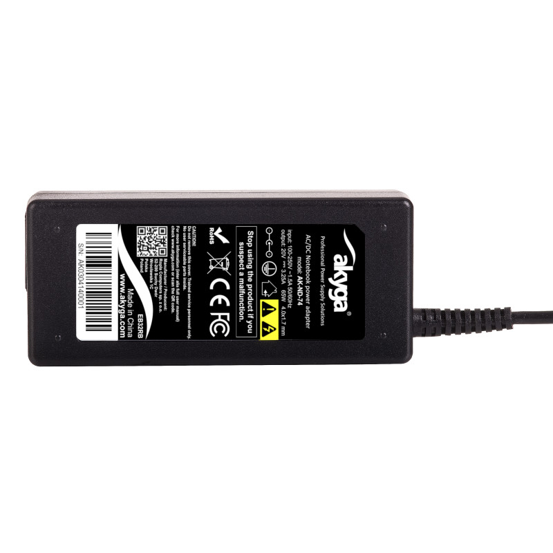 Akyga AK-ND-74 notebookvoeding 20 V / 3,25 A, 65 W, 4,0 x 1,7 mm, 1,2 m, voor Lenovo