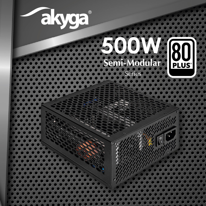 Akyga AK-FL-500 ventilatorloze ATX-voeding 500 W, volledig modulair, 80 PLUS, APFC