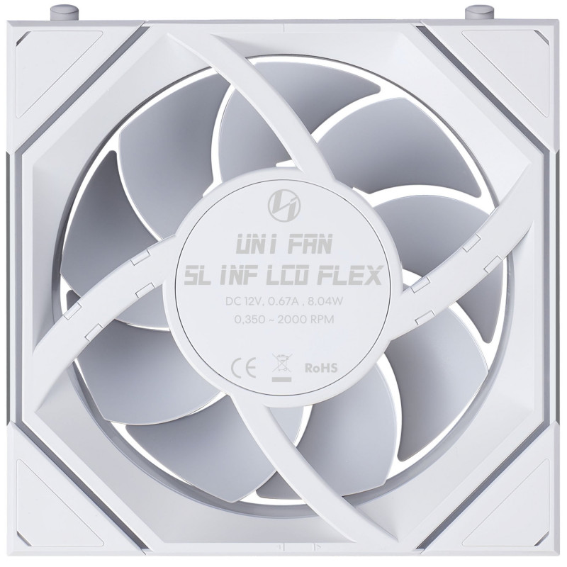 Lian Li UNI FAN SL-INF 120 FLEX LCD Wireless behuizingsventilator, ARGB en LCD, 120 mm, wit