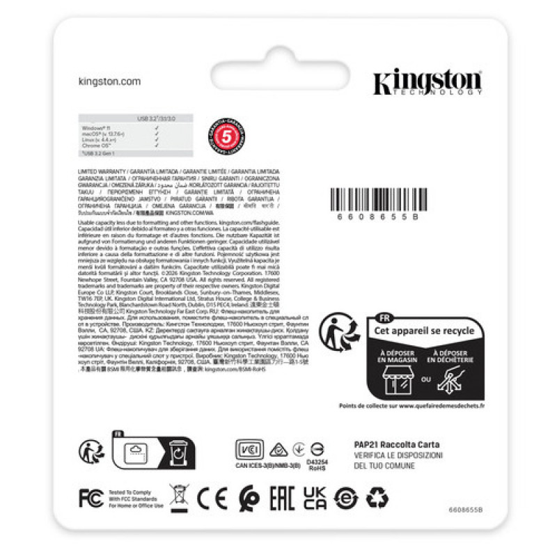 Kingston DataTraveler Kyson DTKNG2/128GB USB-stick, 128 GB, USB 3.2 Gen 1, metaal