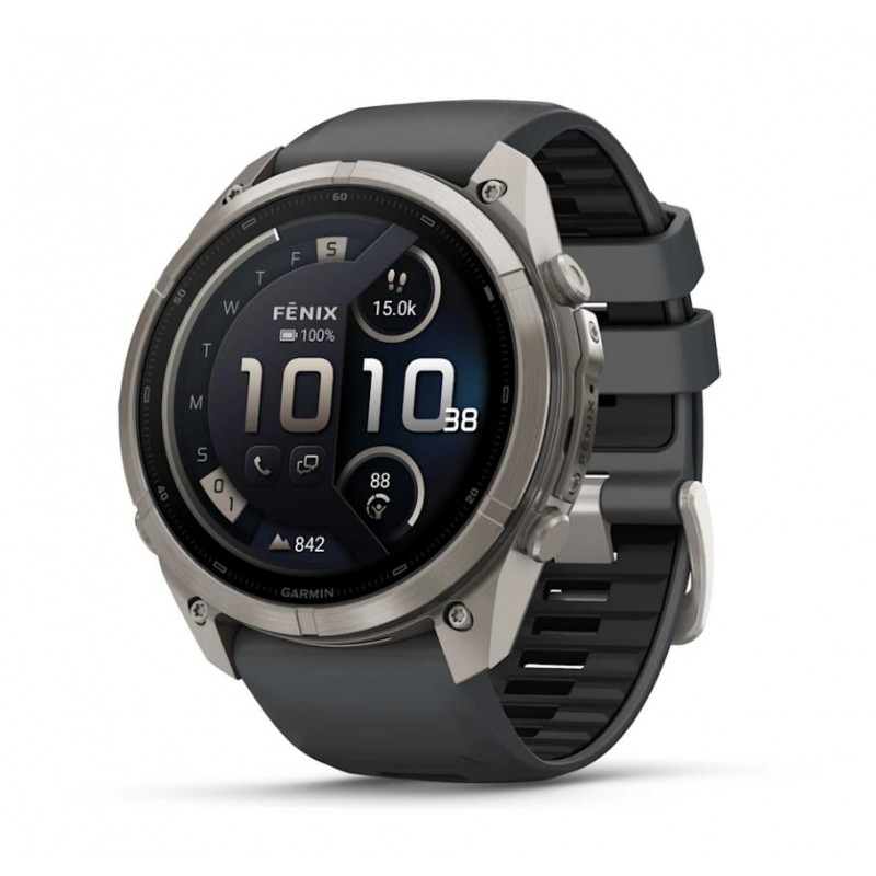 Garmin Fenix 9 Pro inReach smartwatch, 51 mm, titanium behuizing, grafiet/zwarte siliconen band
