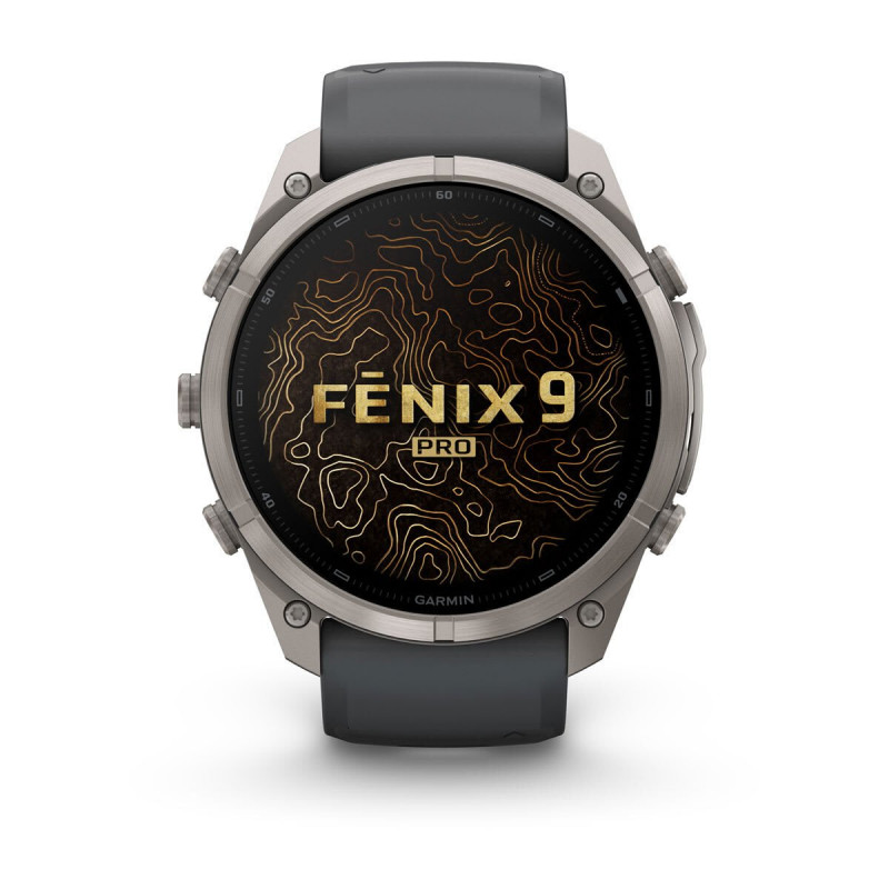 Garmin Fenix 9 Pro inReach smartwatch, 51 mm, titanium behuizing, grafiet/zwarte siliconen band