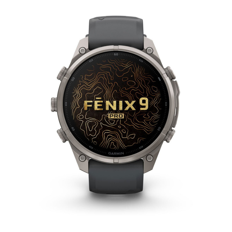 Garmin Fenix 9 Pro smartwatch, 47 mm, titanium behuizing, grafiet/zwarte siliconen band