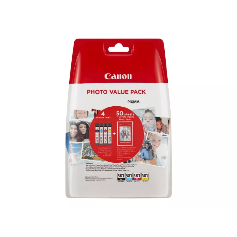 Canon CLI-581 C/M/Y/BK inktcartridges Photo Value Pack (4 st.) met fotopapier