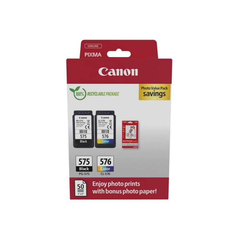 Canon PG-575/CL-576 Photo Value Pack, inktcartridges zwart + kleur (2 st.) met fotopapier