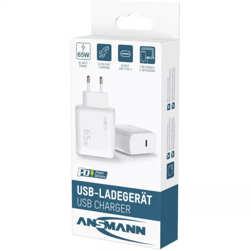 Ansmann Home Charger HC165PD USB-lader, 1x USB-C, PPS, PD, Quick Charge, 65 W, wit
