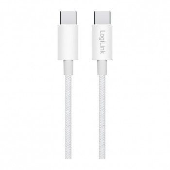 LogiLink CU0341 USB 2.0 Type-C-kabel, C/M naar C/M, 480 Mbps, 60 W, nylon, wit, 1 m