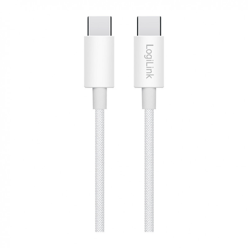 LogiLink CU0341 USB 2.0 Type-C-kabel, C/M naar C/M, 480 Mbps, 60 W, nylon, wit, 1 m