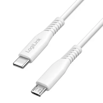 LogiLink CU0240 USB 2.0 Type-C-kabel, USB-C-stekker naar micro-USB-stekker, 480 Mbps, 12 W, wit, 0,3 m