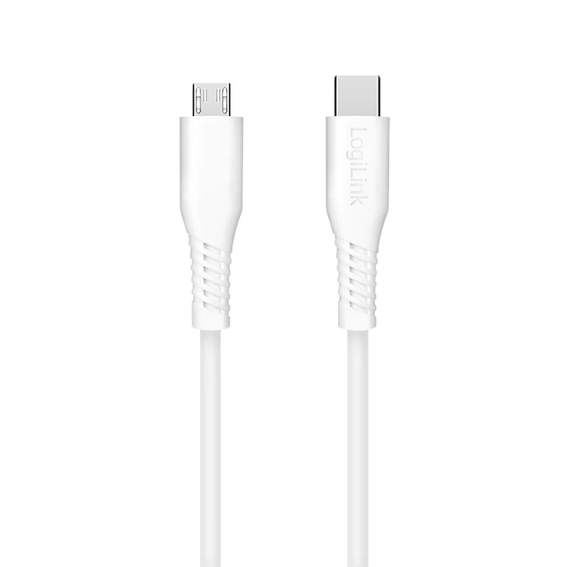 LogiLink CU0242 USB 2.0 Type-C-kabel, USB-C-stekker naar micro-USB-stekker, 480 Mbps, 12 W, wit, 1 m