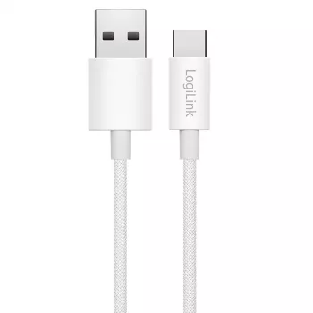 LogiLink CU0319 USB 2.0 Type-C-kabel, A/M naar C/M, 480 Mbps, 60 W, nylon, wit, 0,15 m