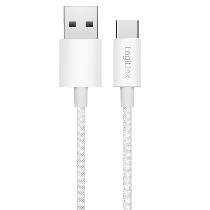LogiLink CU0319 USB 2.0 Type-C-kabel, A/M naar C/M, 480 Mbps, 60 W, nylon, wit, 0,15 m