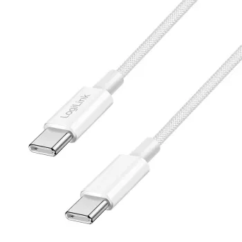 LogiLink CU0339 USB 2.0 Type-C-kabel, C/M naar C/M, 480 Mbps, 60 W, nylon, wit, 0,15 m