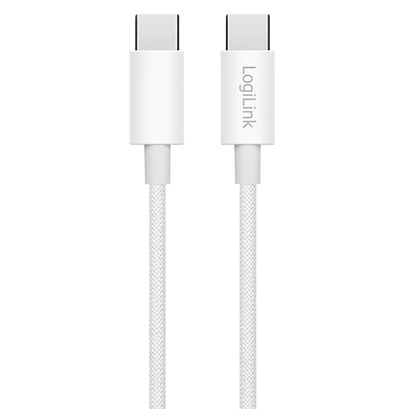 LogiLink CU0339 USB 2.0 Type-C-kabel, C/M naar C/M, 480 Mbps, 60 W, nylon, wit, 0,15 m