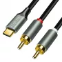 LogiLink CUA0140 USB 2.0 Type-C naar 2x RCA-kabel, stereo-audio, aluminium, zwart/zilver, 1 m