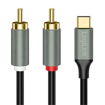 LogiLink CUA0140 USB 2.0 Type-C naar 2x RCA-kabel, stereo-audio, aluminium, zwart/zilver, 1 m