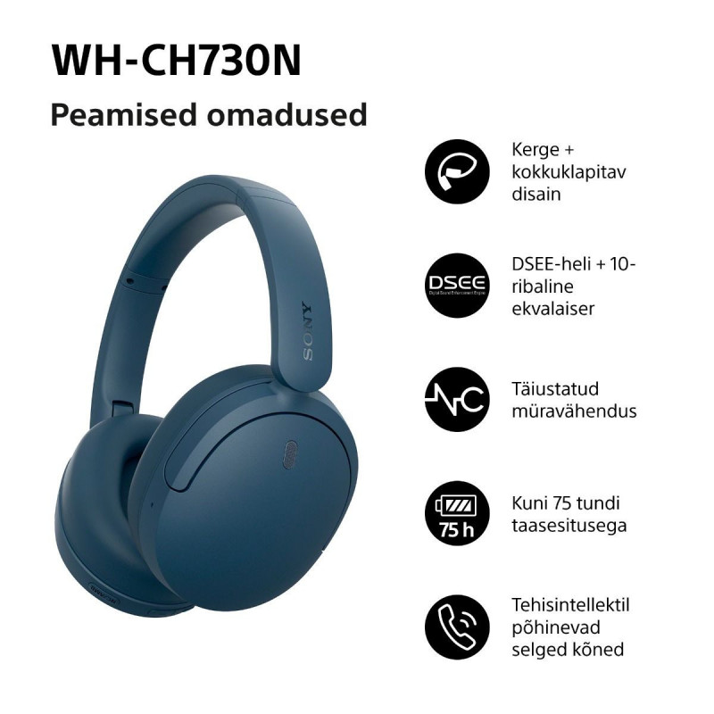 Sony WH-CH730N Bluetooth over-ear koptelefoon met microfoon, blauw