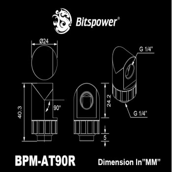 Bitspower Artemis BPM-AT90R-SL 90°-fitting, draaibaar, zandgestraald zilver