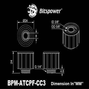 Bitspower Artemis BPM-ATCPF-CC3-SL rechte fitting, G1/4 buitendraad naar 16/10 mm, zandgestraald zilver