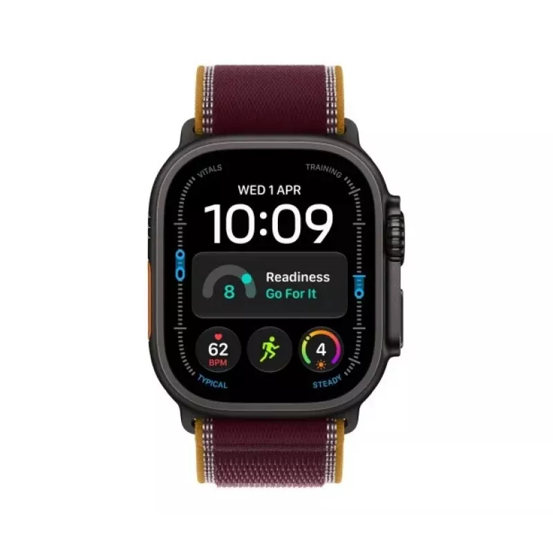 Apple Watch Ultra 4 smartwatch, GPS + Cellular, 49 mm, zwart, Trail Loop bordeaux, M/L