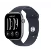 Apple Watch Series 12 smartwatch, GPS + Cellular, 46 mm, aluminium kast in spacegrijs, marineblauw sportbandje M/L