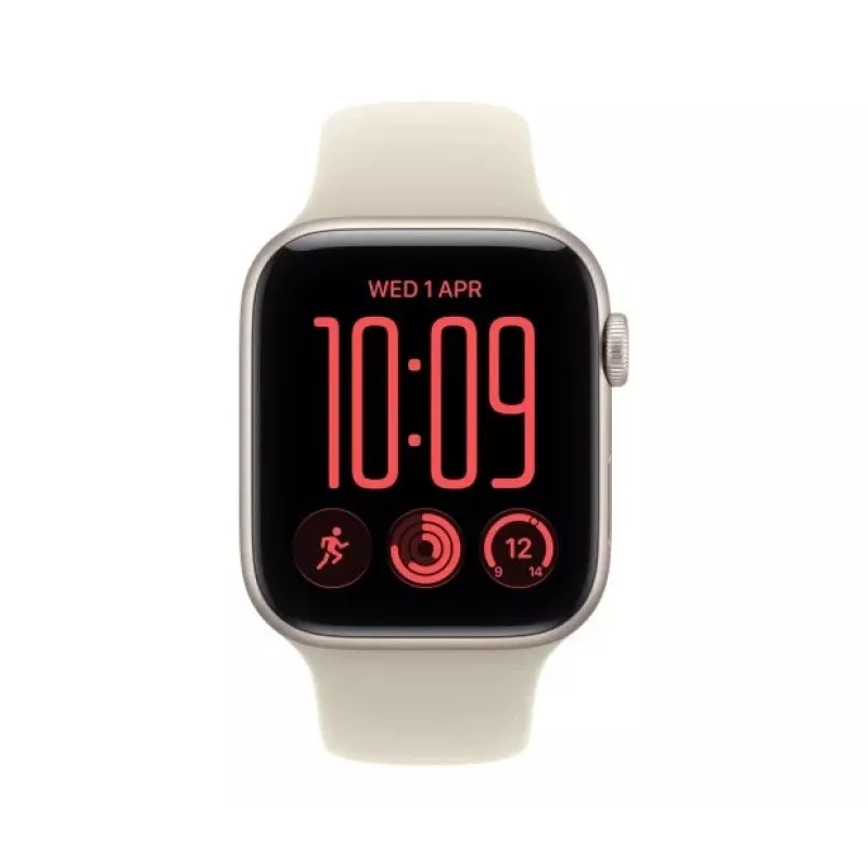 Apple Watch SE 3 smartwatch, GPS + Cellular, 44 mm, aluminium kast in sterrenlicht, zandkleurig sportbandje S/M