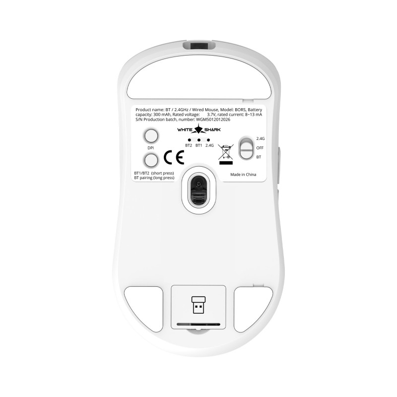 White Shark BORS-W WGM-5021 draadloze gamingmuis, 12000 DPI, zwart