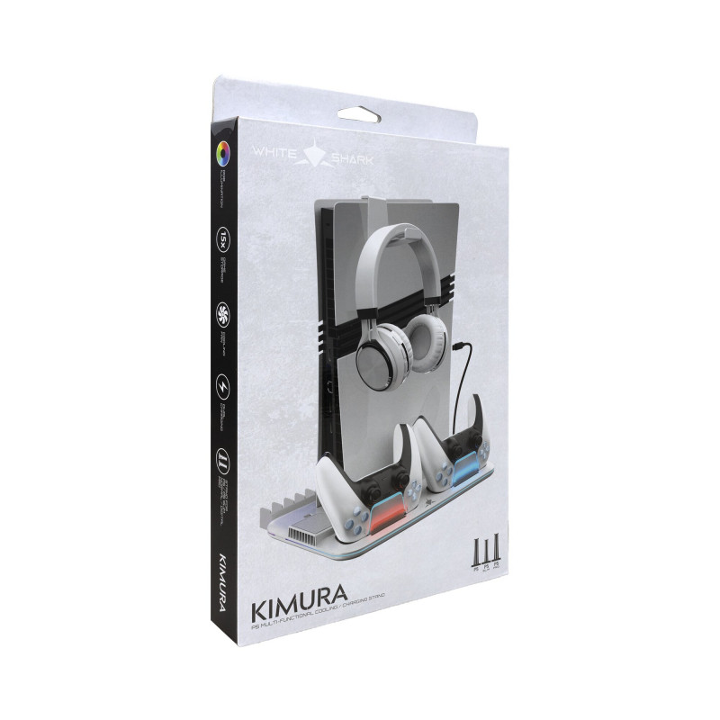White Shark KIMURA PRO PS5 koelstandaard met 2 oplaadstations, wit