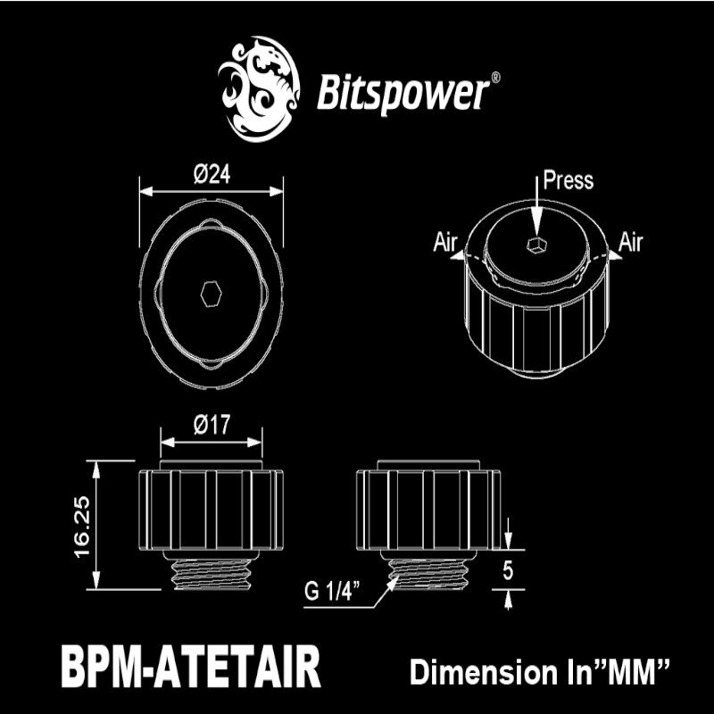 Bitspower Artemis BPM-ATETAIR-SL handmatige ontluchter, G1/4″ buitendraad, zandgestraald zilver