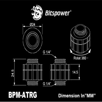 Bitspower Artemis BPM-ATRG-SL draaibare verlenging, zandgestraald zilver