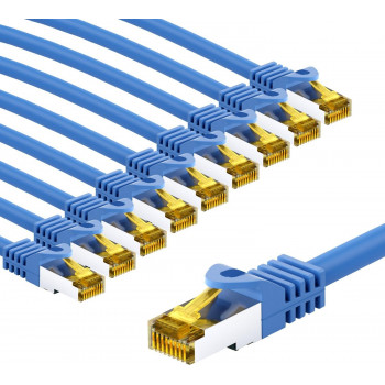 Goobay RJ45 CAT 6A S/FTP (PiMF) patchkabel, 500 MHz, met CAT 7 ruwe kabel, 5 m, blauw (10 st.)