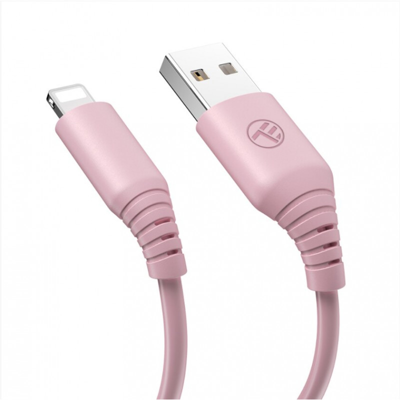 Tellur siliconen USB-naar-Lightning-kabel, 3 A, 1 m, roze