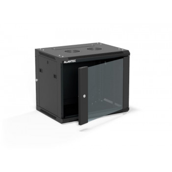 Alantec SW-9U-600-450-01-CA 19-inch wandkast, 9U, 600x450, glazen deur, zwart