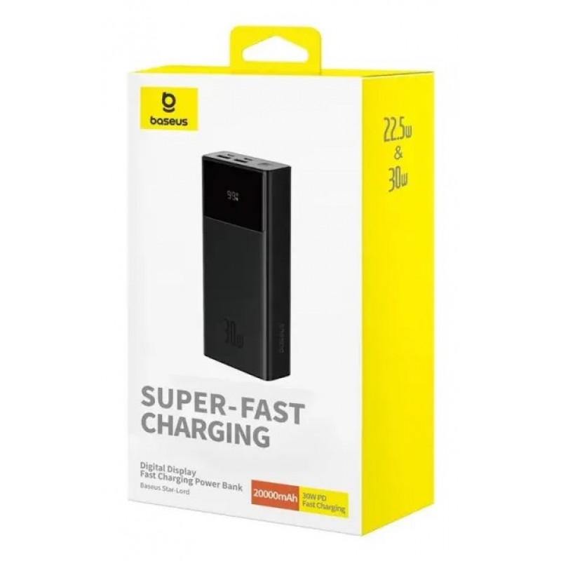 Baseus Star-Lord powerbank, 20000 mAh, 30 W, met display en kabel, zwart